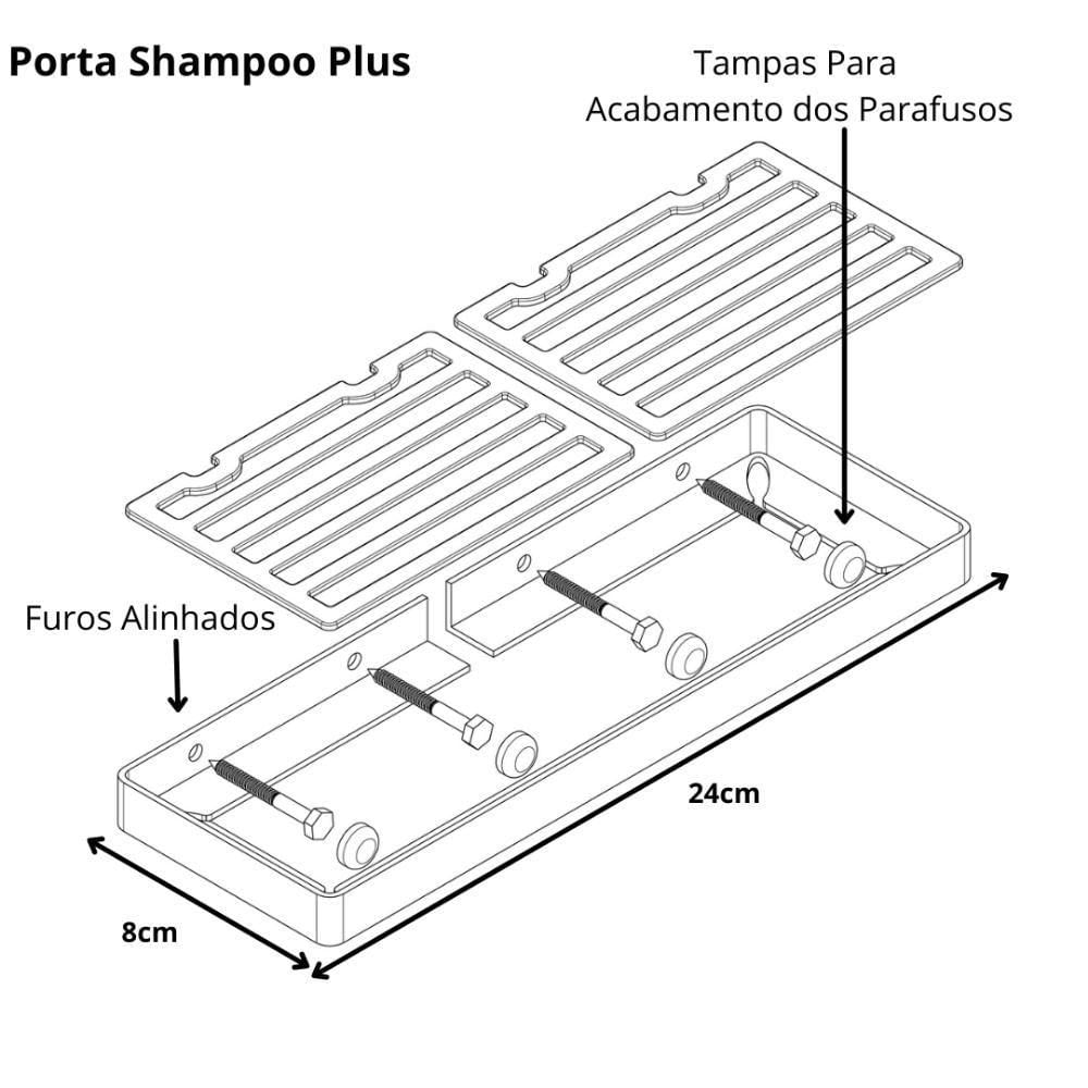 Kit Porta Sabonete e Shampoo Parede para Banheiro Preto Plus