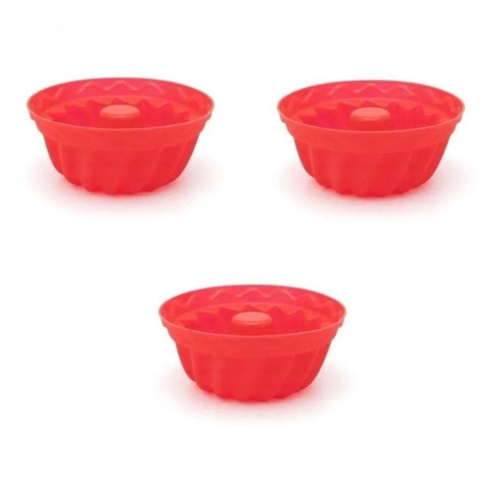 Conjunto Kit 3 Mini Formas De Silicone Redonda Para Pudim Bolo Cupcake