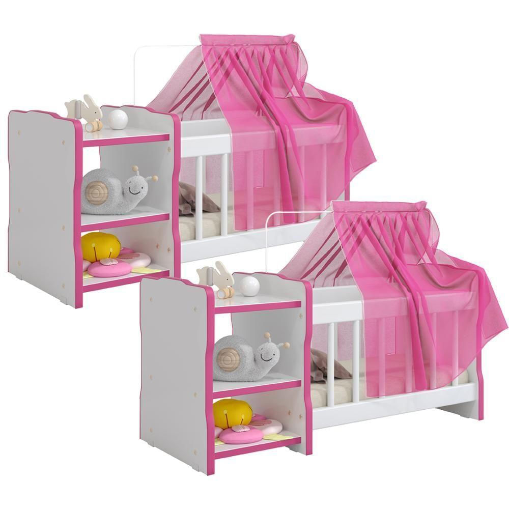 Kit 2 Berços Para Boneca Brinquedo Infantil Branco Rosa