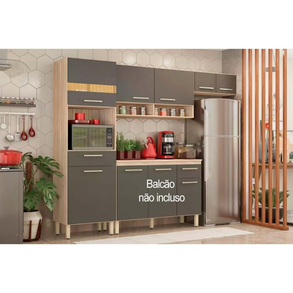 Cozinha Compacta Dama 3 Peças (2 Armários + 1 Paneleiro) CPT104 Avena/Grafito - Demóbile