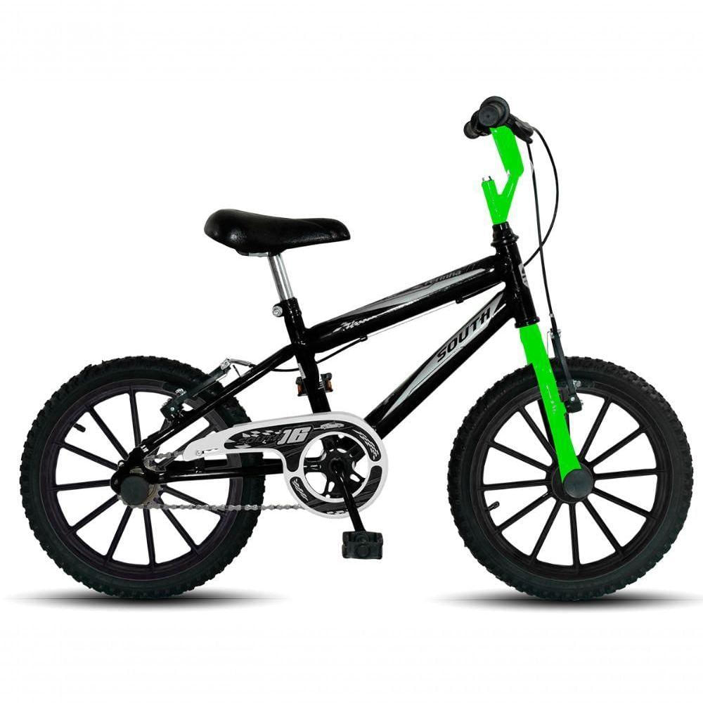 Bicicleta Aro 16 Infantil South Ferinha Para Meninos - Preto E Verde Preto+verde
