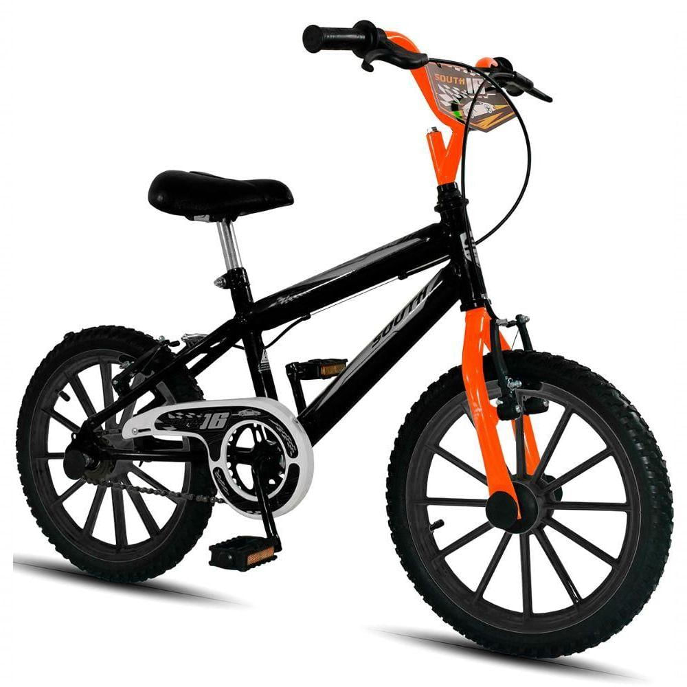 Bicicleta Aro 16 Infantil South Ferinha Para Meninos - Preto E Laranja Preto+laranja
