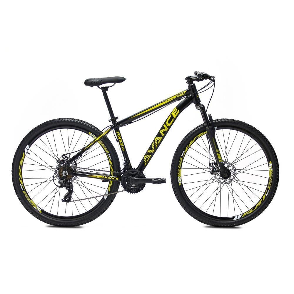 Bicicleta Aro 29 Alumínio Avance Force 24 Vel Freio A Disco Cor:preto E Amarelo