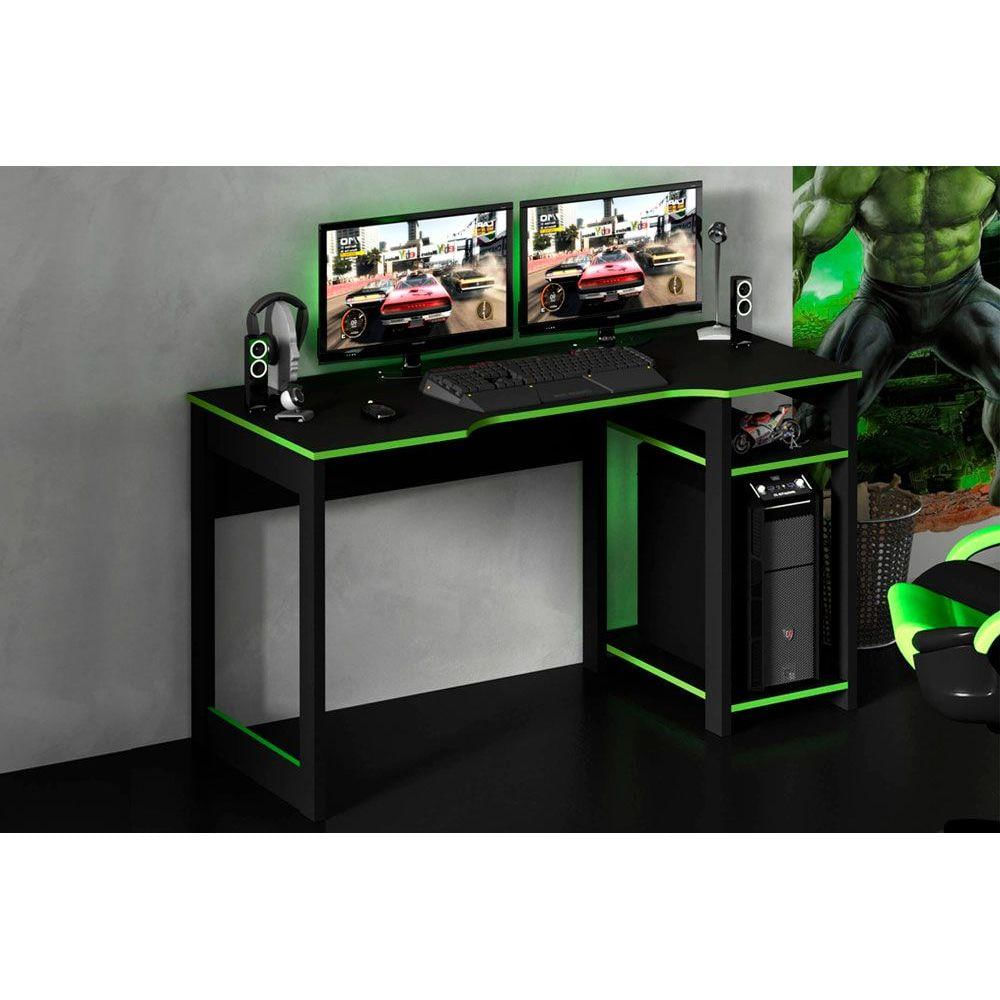 Mesa de Computador Solteiro Gamer ME4152 Preto/Verde - Tecno Mobili