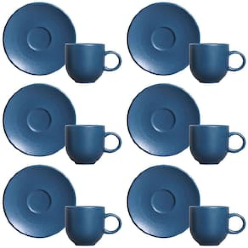 Conjunto com 6 Xícaras e Pires para Café Porto Brasil Coup Boreal em Stoneware Azul - 97 ml