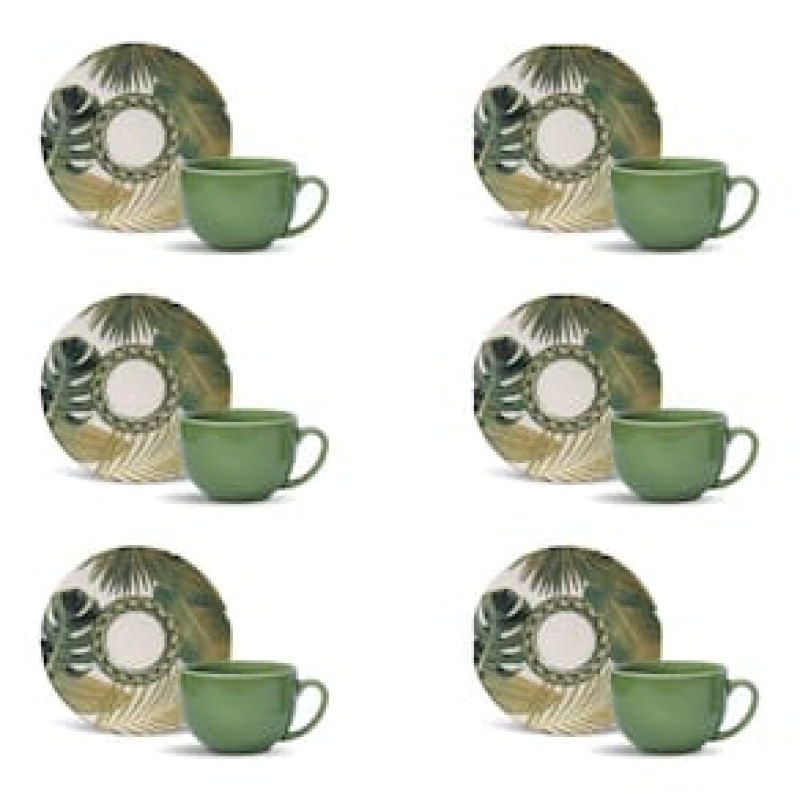 Conjunto de Xícaras de Chá Porto Brasil Coup Foliage em Faiança Feldspática 260 ml - 6 Peças