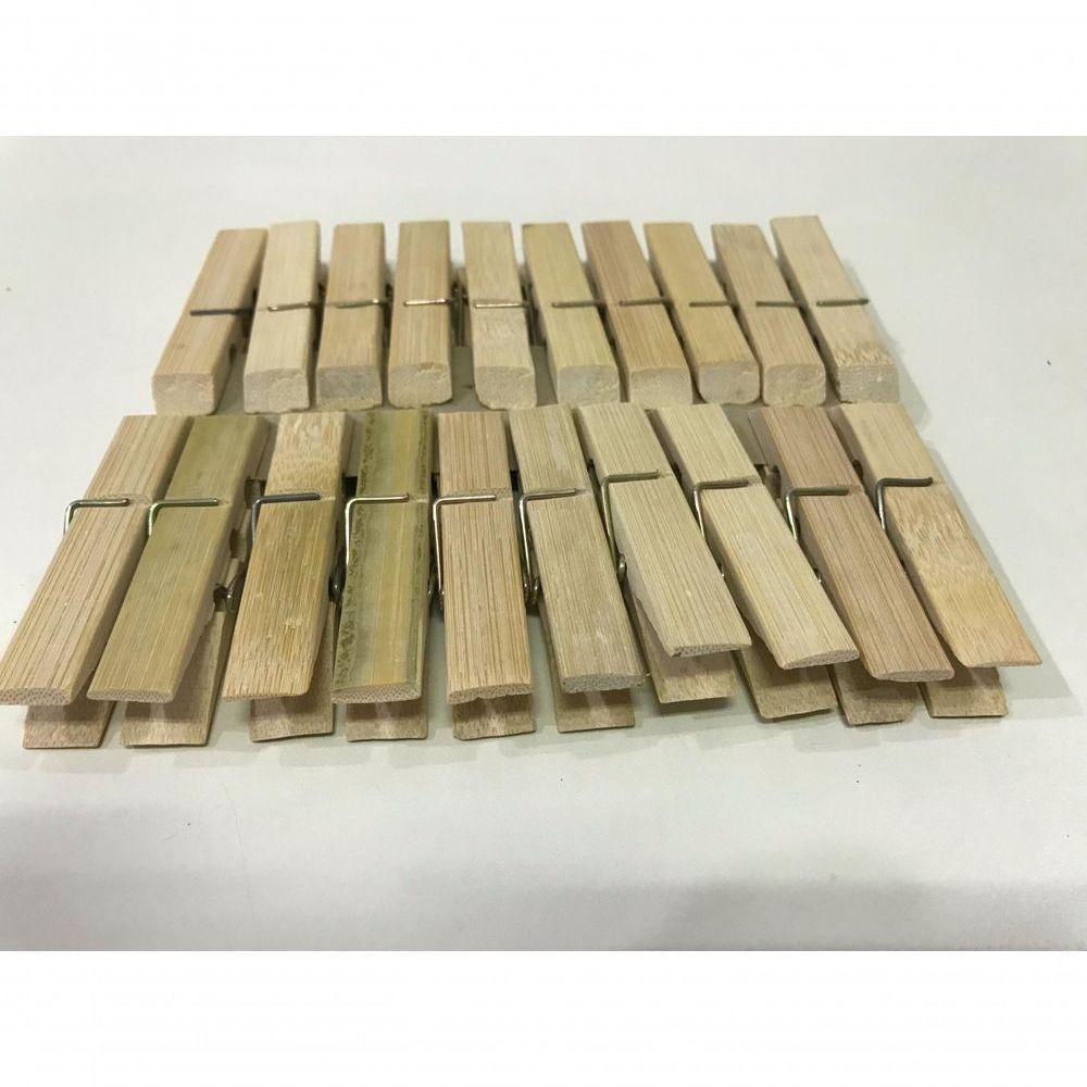 Conjunto Pregadores De Roupa Com 20 Peças Em Bambu Madeira