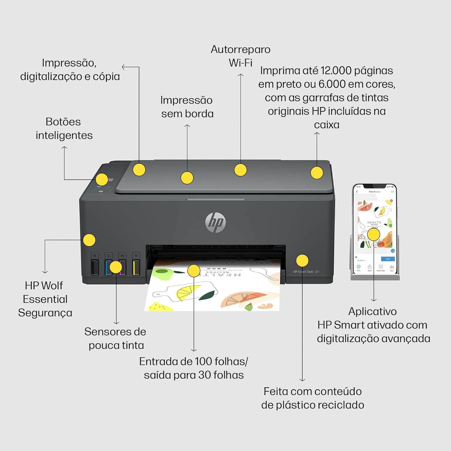 Impressora Multifuncional WiFi HP Smart Tank 581