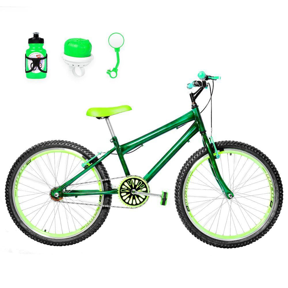 Bicicleta Masculina Aro 24 Aero + Kit Passeio Verde Escuro