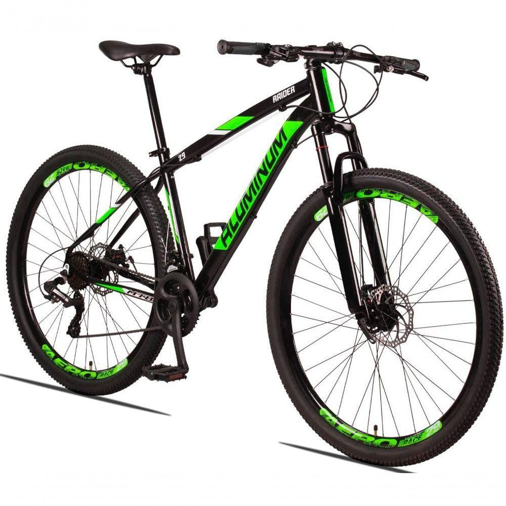 Bicicleta Aluminum Raider 24V Aro 29 Index Preto+Verde