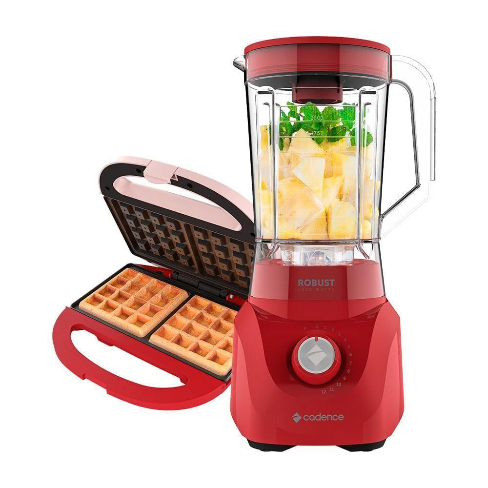 Kit Máquina De Waffles Cadence E Liquidificador Robust Vermelho - 127V 110v