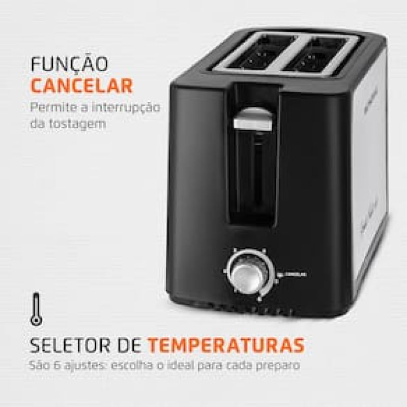 Torradeira Smart Toast Mondial T-13 com 6 opções de tostagem – Preto/Inox Inox,Preto / 110