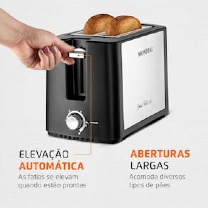 Torradeira Smart Toast Mondial T-13 com 6 opções de tostagem – Preto/Inox Inox,Preto / 220