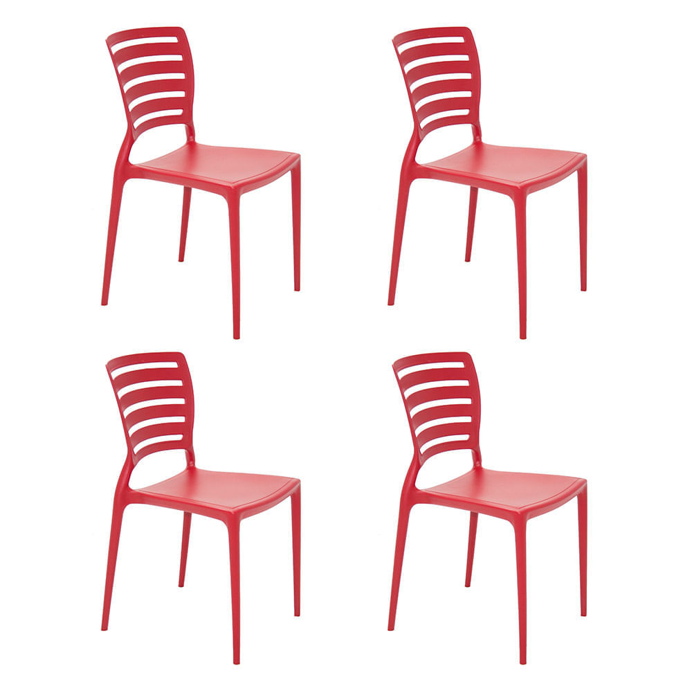 Conjunto de 4 Cadeiras Plásticas Tramontina Sofia com Encosto Horizontal em Polipropileno e Fibra de Vidro Vermelho N/A