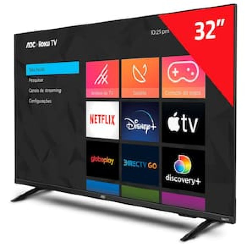 Smart TV 32" AOC HD 32S5135/78G Roku TV, Dolby Digital, Comando de Voz, 60 Hz, Processador Quad Core