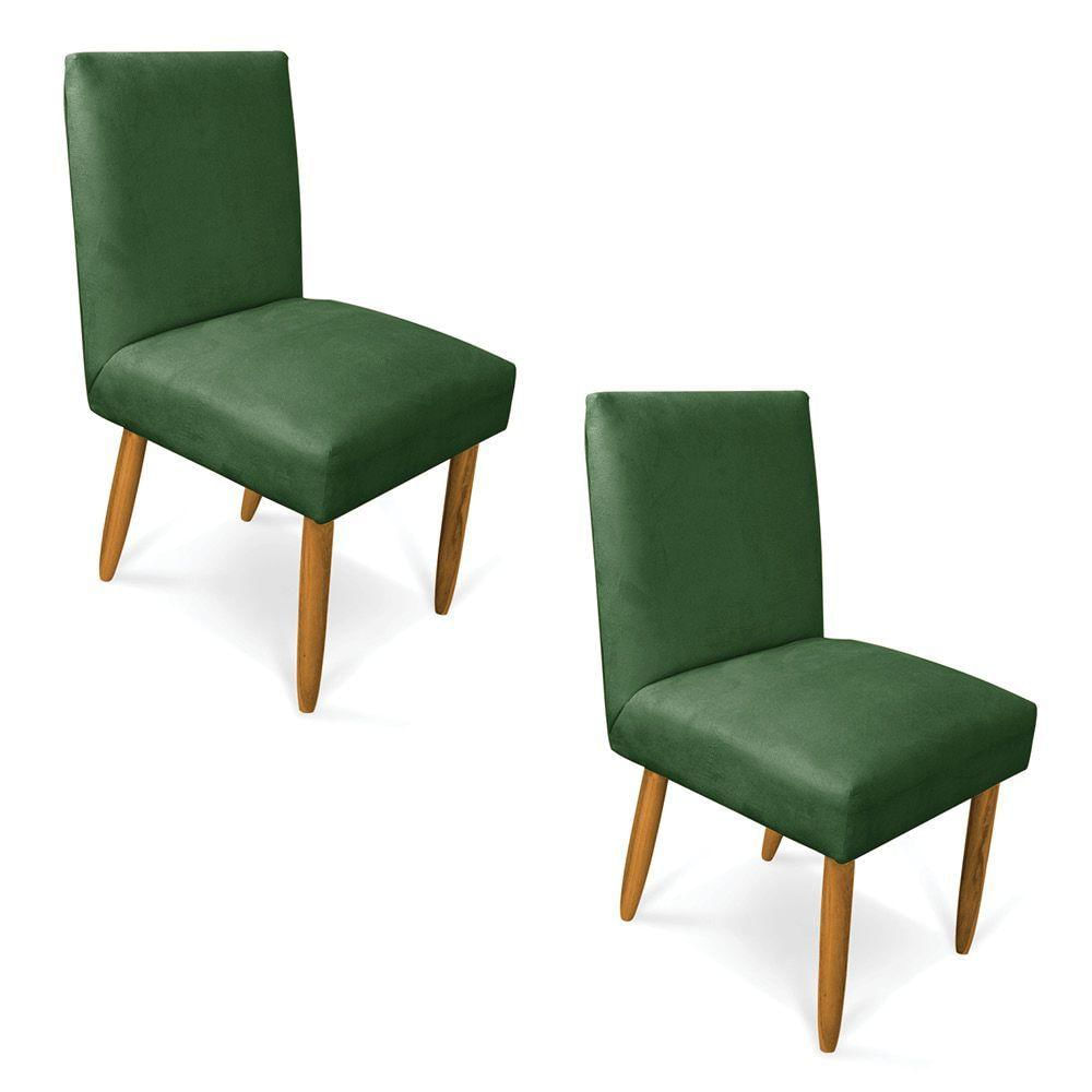 Kit 2 Cadeiras De Jantar Carol Suede Verde Pés Palito Castanho - D&#039rossi