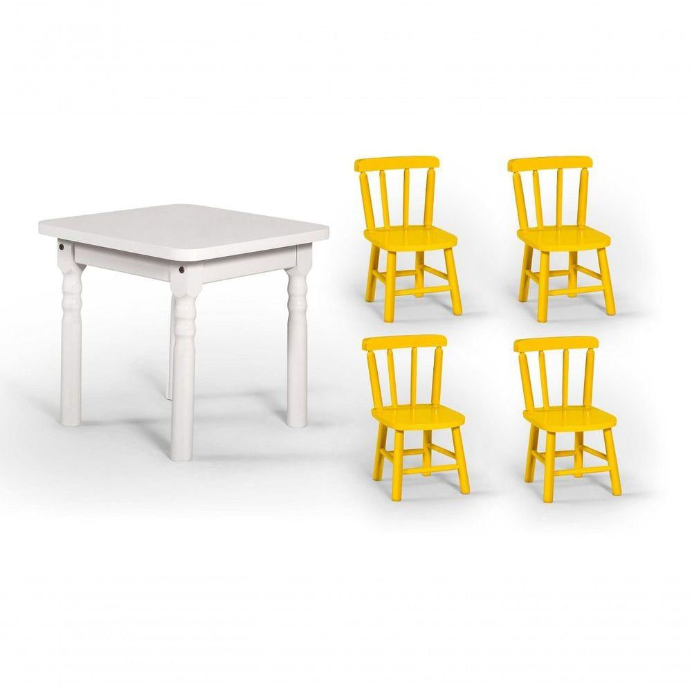 Conjunto Mesinha Infantil Branca Com 4 Cadeiras Kids Amarela