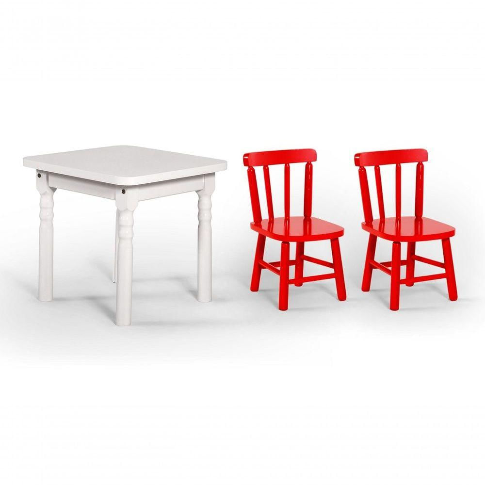 Conjunto Mesinha Infantil Branca 2 Cadeiras Vermelho