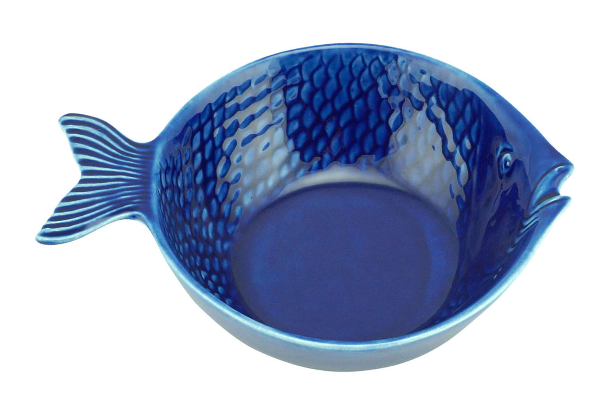 Conjunto com 4 bowls em cerâmica Peixe Ocean 20x14cm azul