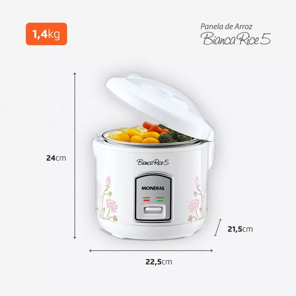 Panela de Arroz Elétrica Mondial Fast Rice Premium 400W NPE-05 5 Xicáras - Branca 110