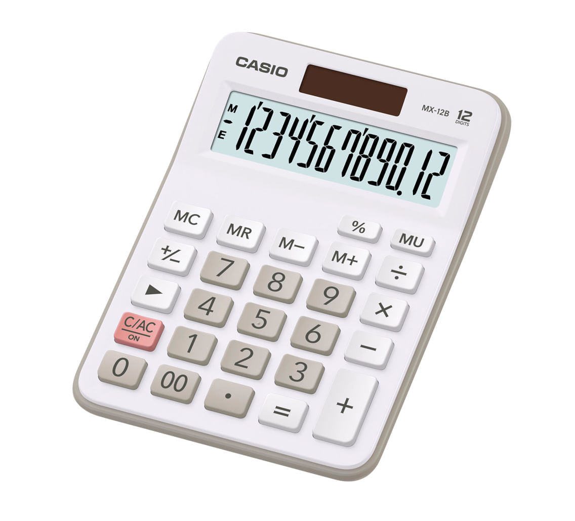 Calculadora Casio de mesa visor XL, 12 dígitos e alimentação dupla MX-12B Branca