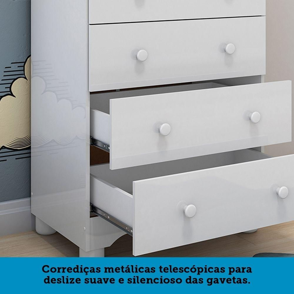 Cômoda Infantil 4 Gavetas 100% Mdf Junior New Móveis Peroba Branco Brilho Único / branca