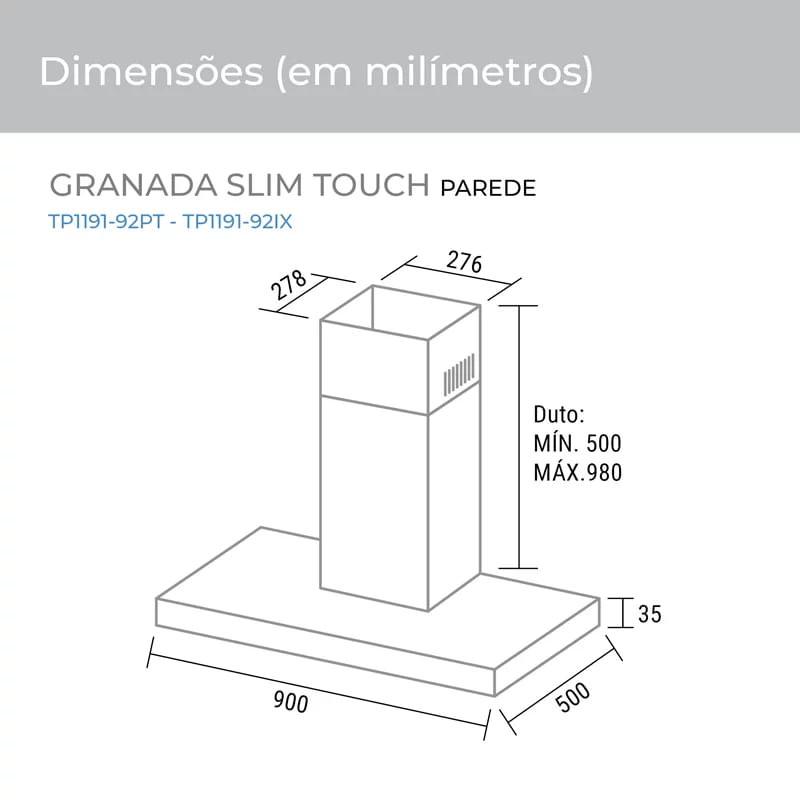 Coifa de Parede Suggar Granada Slim Touch 90cm Inox 110V .TP1191IX