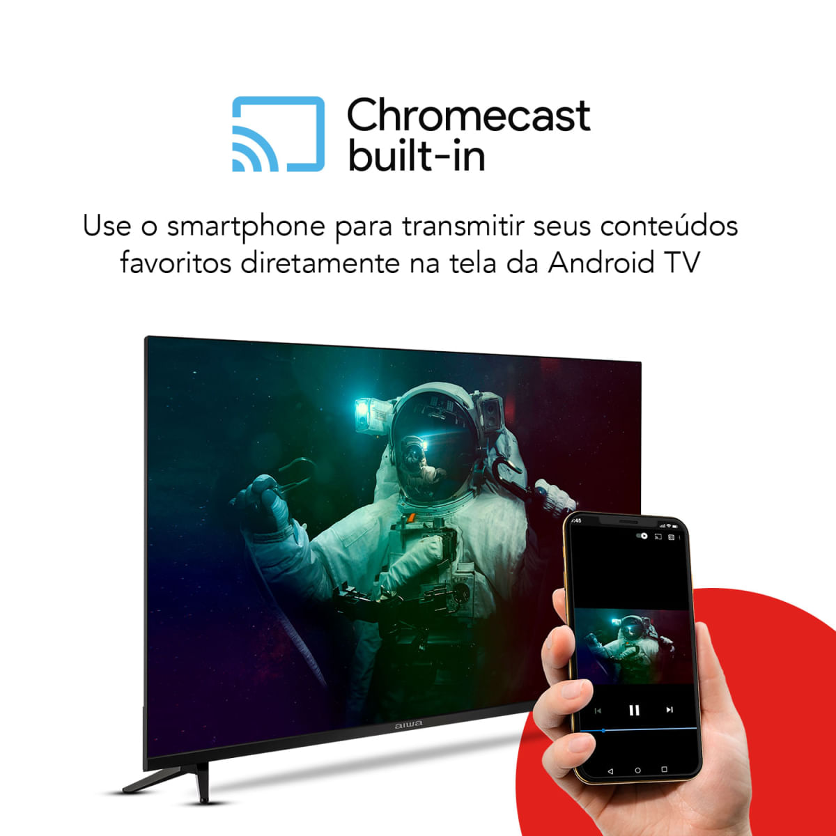 Smart TV AIWA 32” Android HD Borda Ultrafina HDR10 Dolby Áudio AWS-TV-32-BL-02-A Bivolt