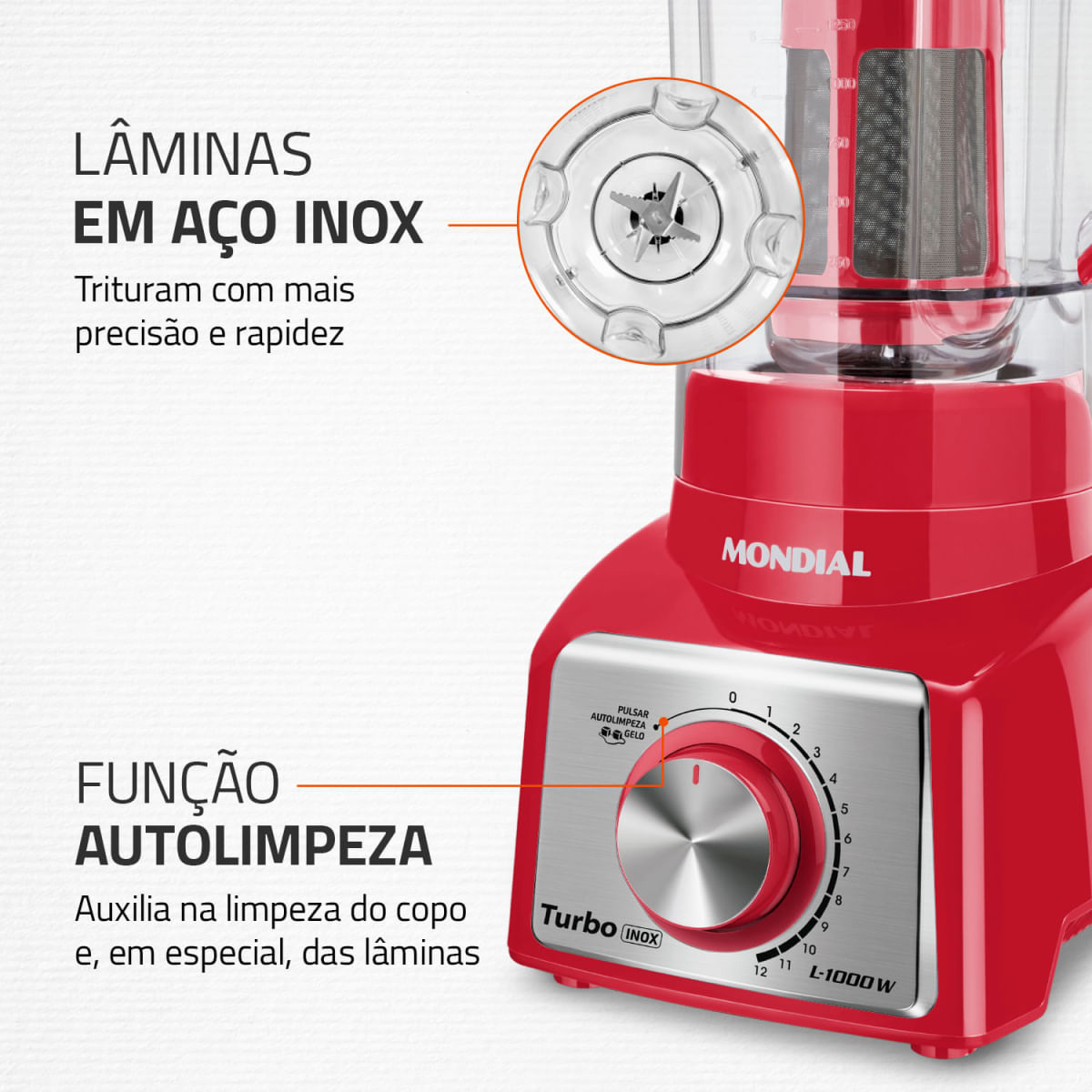 Liquidificador Turbo Mondial  Inox Red L-1000 RI 110V