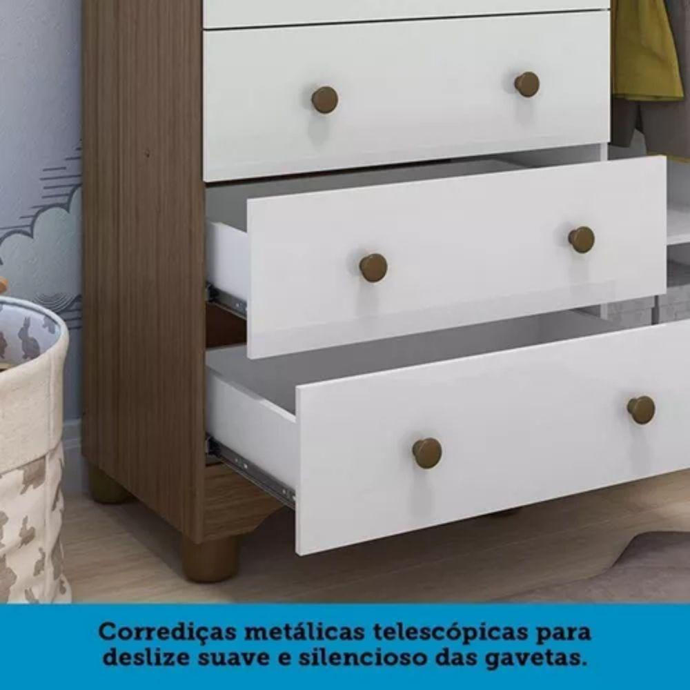 Cômoda Infantil 1 Porta 4 Gavetas 100% MDF Junior New Móveis Peroba Único / Branco/ Carvalho