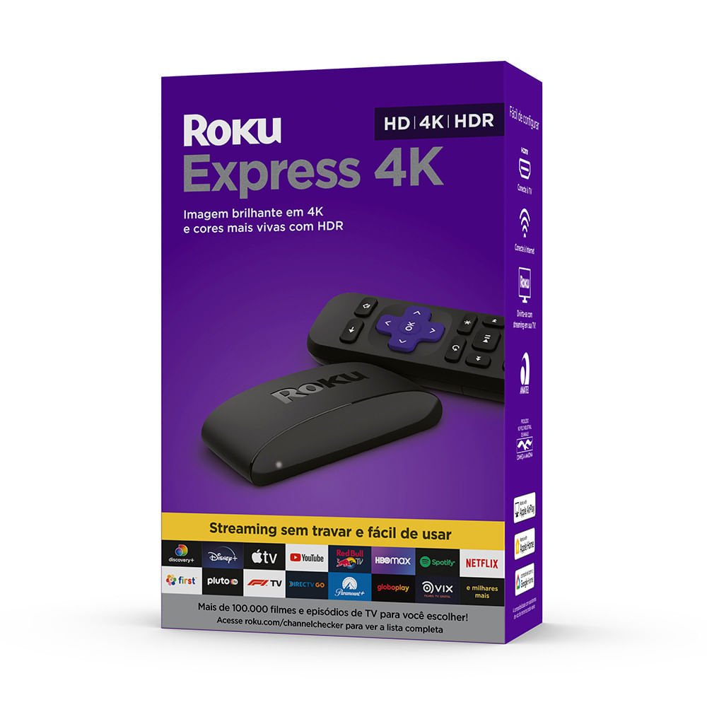 Roku Express 4K - Dispositivo de streaming HD/4K/HDR com controle remoto simples e botões de atalho Preto