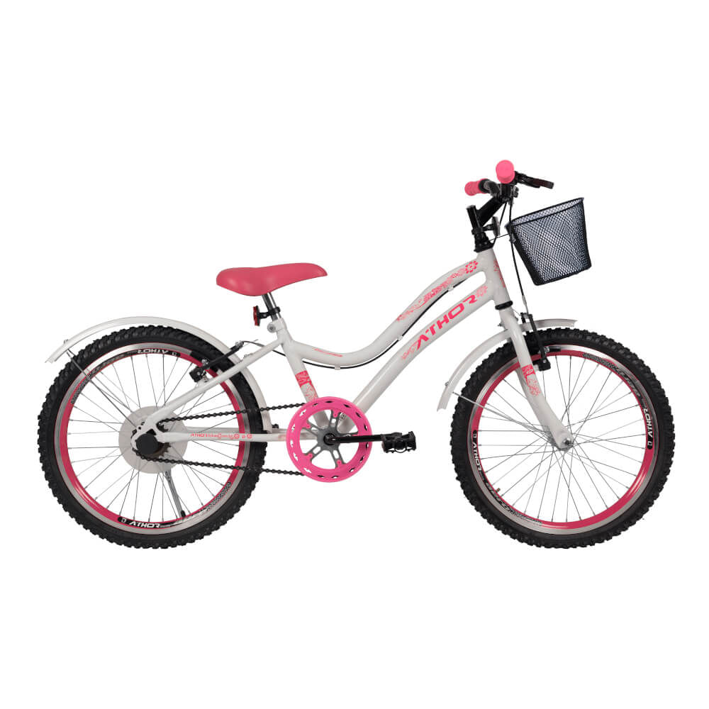 Bicicleta Athor Mist Aro 20 com Cestinha - Branco/Rosa
