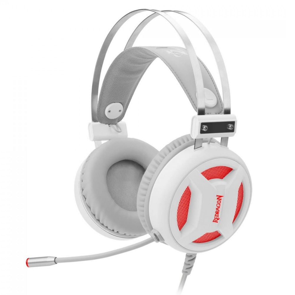 Headset Gamer Redragon Minos H210W USB Lunar White Branco Branco com Vermelho