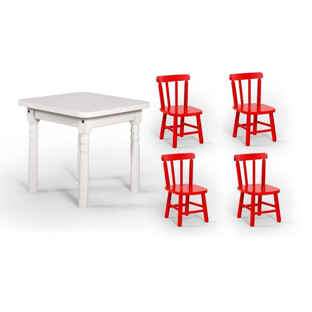 Conjunto Mesinha Infantil Branca 4 Cadeiras Vermelho