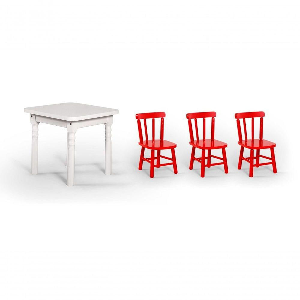 Conjunto Mesinha Infantil Branca 3 Cadeiras Vermelho