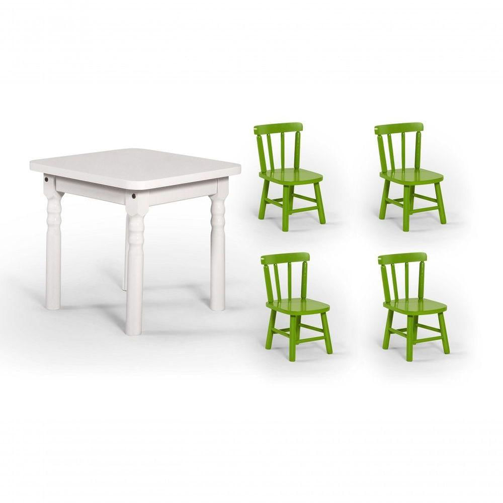 Conjunto Mesinha Infantil Branca Com 4 Cadeiras Kids Verde