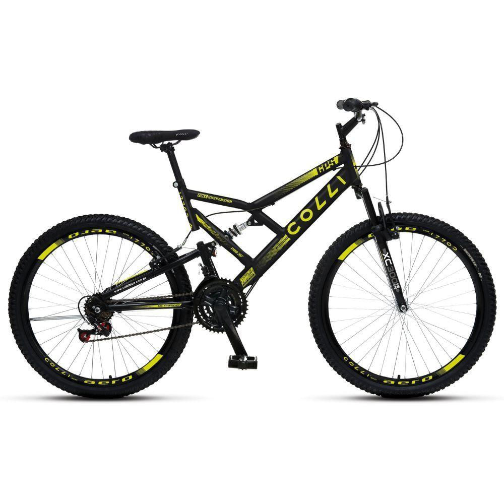 Bicicleta Com Gps Dupla Suspensão Aro 26 21m 148-11m Colli Preto Fosco/amarelo Neon