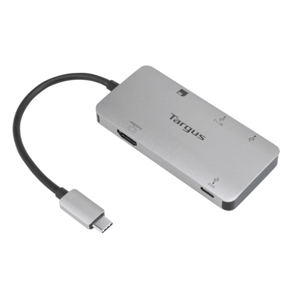 Adaptador de Vídeo Targus Multi-Port USB-C c/Leitor de Cartão 100W PD Pass-Thru ACA953USZ Cinza-claro