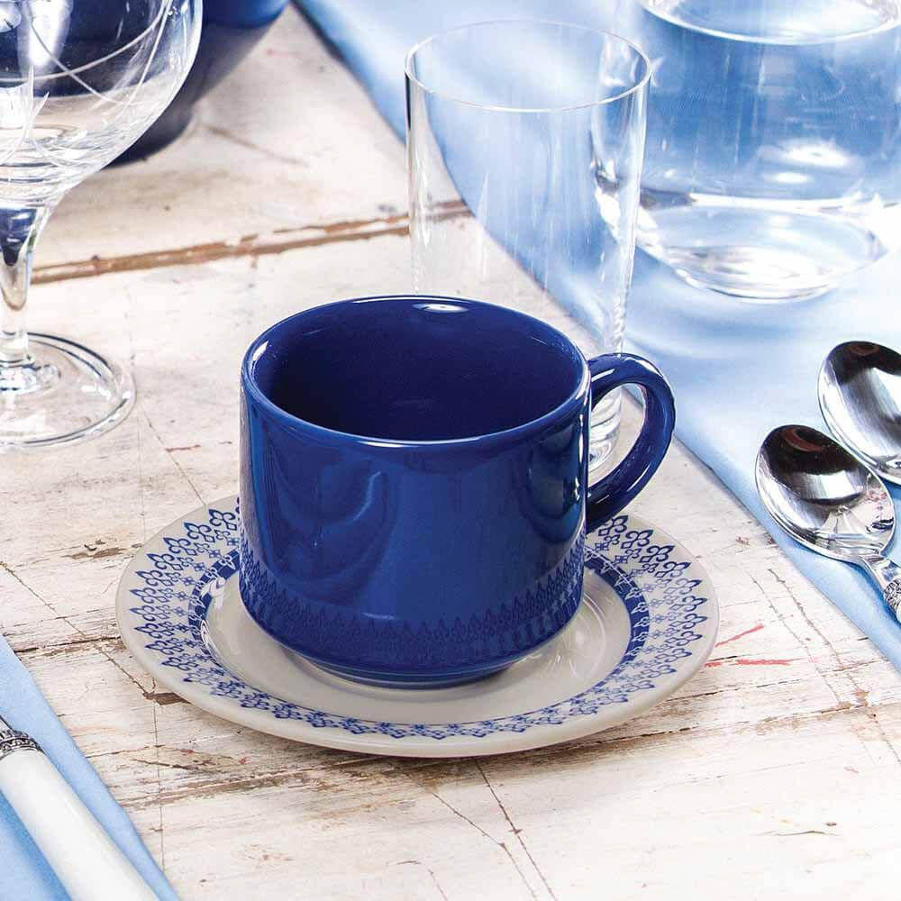 Conjunto de Chá Biona 6 xícaras com pires Donna Grécia - Azul/Off White Azul/Off White