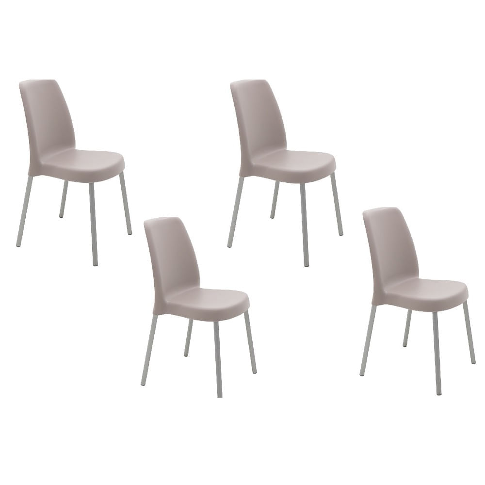 Conjunto de 4 Cadeiras Plásticas Tramontina Com Pernas de Alumínio Anodizado Vanda Camurça