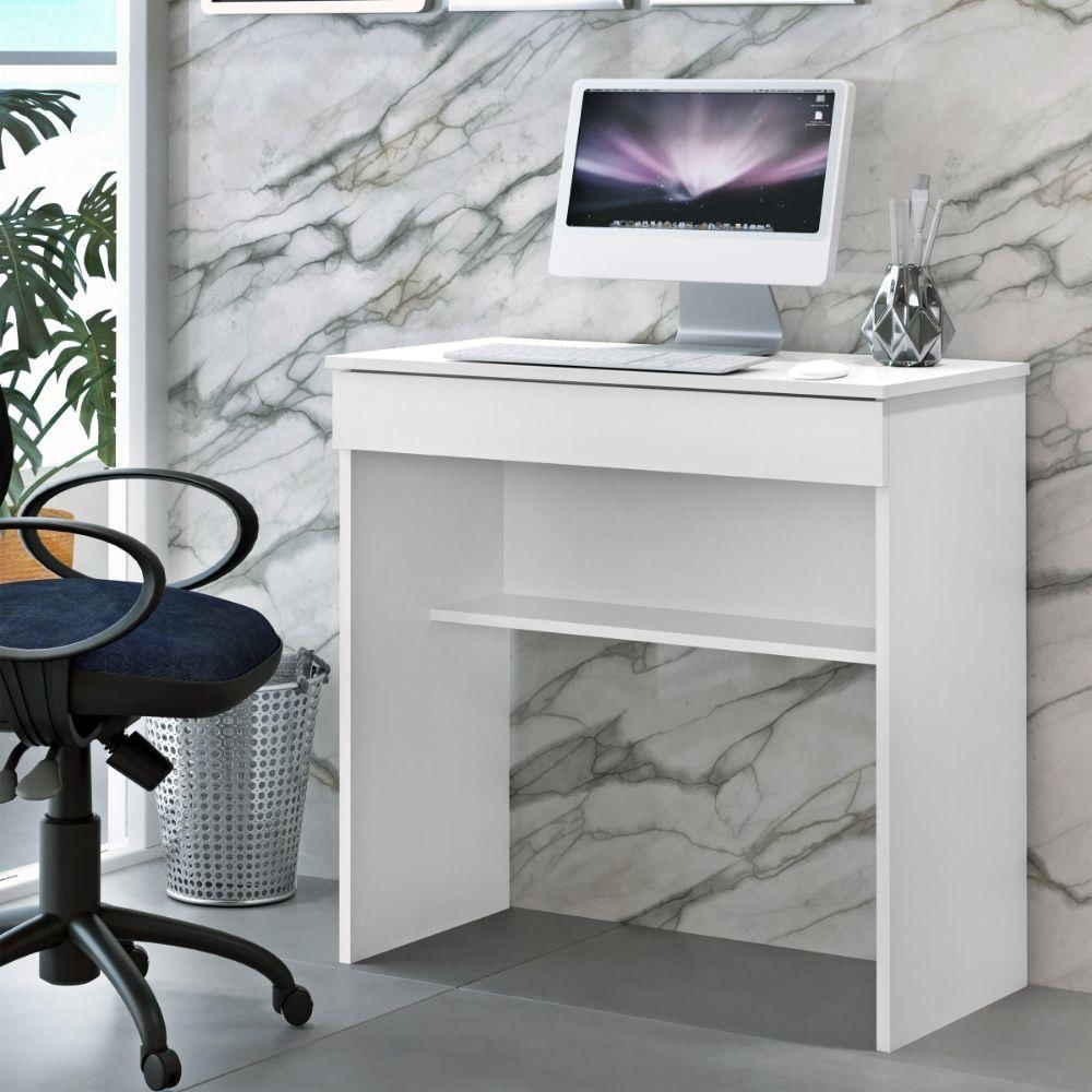 Escrivaninha Mesa Para Escritório Multiuso 1 Prateleira 1 Gaveta Mia Branca Único / Branco 2.3