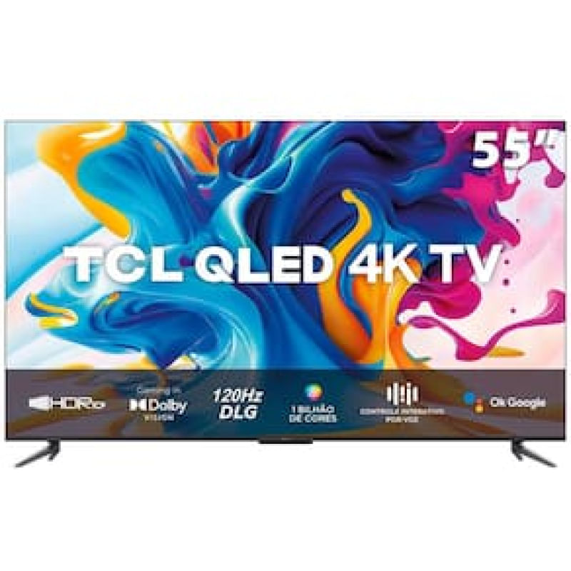 "Smart TV TCL QLED 55"" 4K UHD C645 Google TV, Dolby Vision Atmos, DTS, HDR10+, WiFi Dual Band, Bluetooth, Google Assistente e Design Sem Bordas"