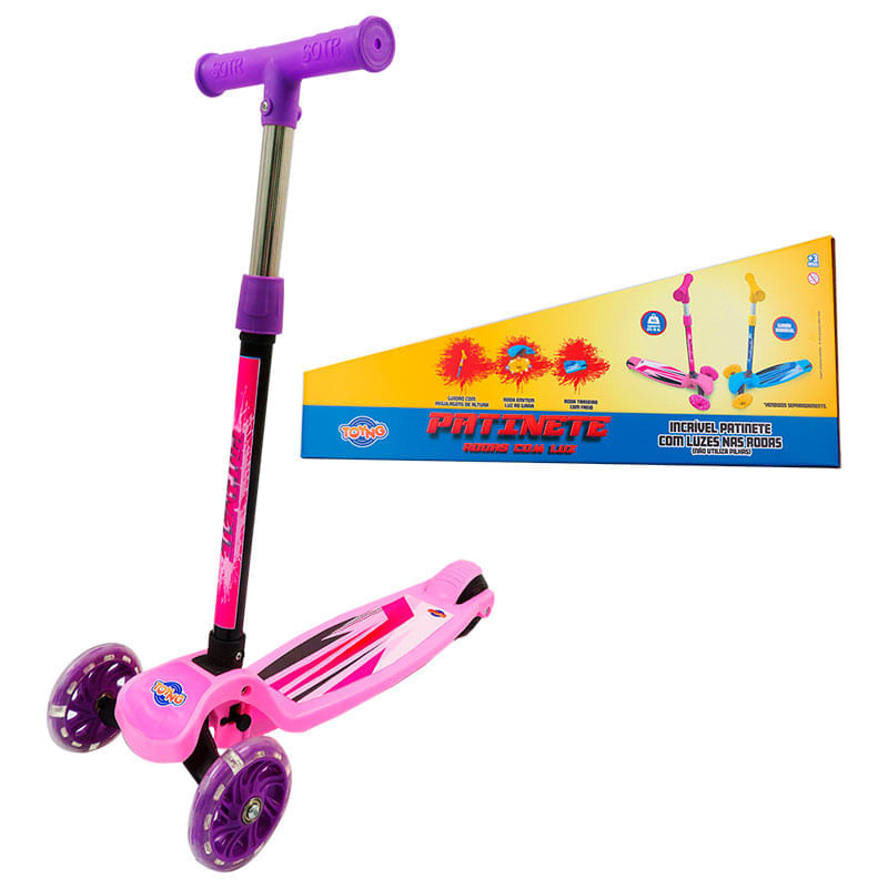 Patinete 3 rodas com luzez infantil rosa Toyng