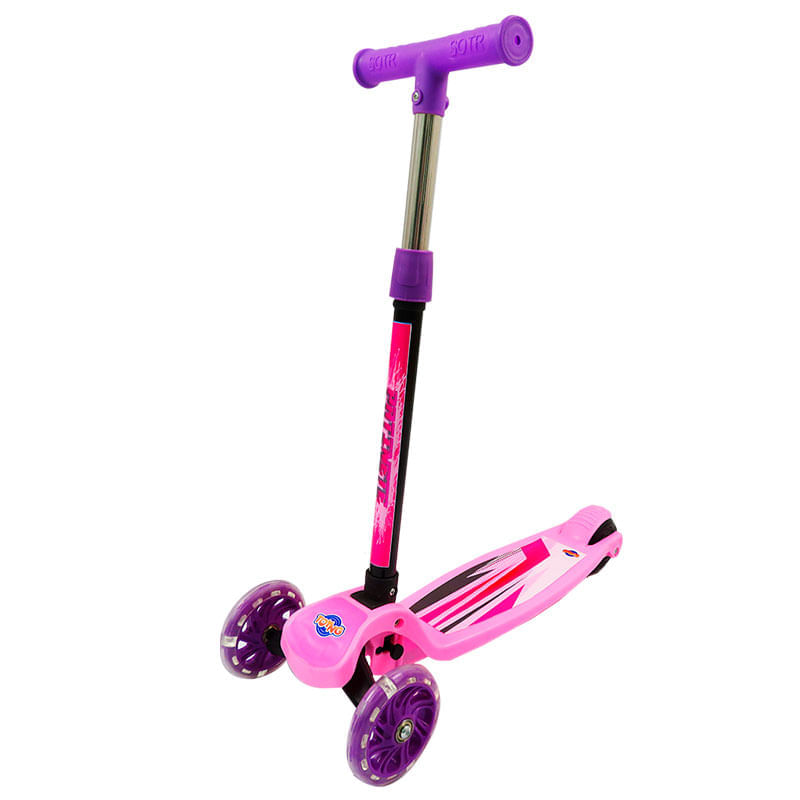 Patinete 3 rodas com luzez infantil rosa Toyng