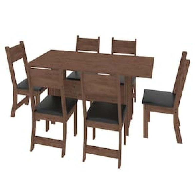 Mesa de Jantar Indekes Pequi com 6 Cadeiras Marrom