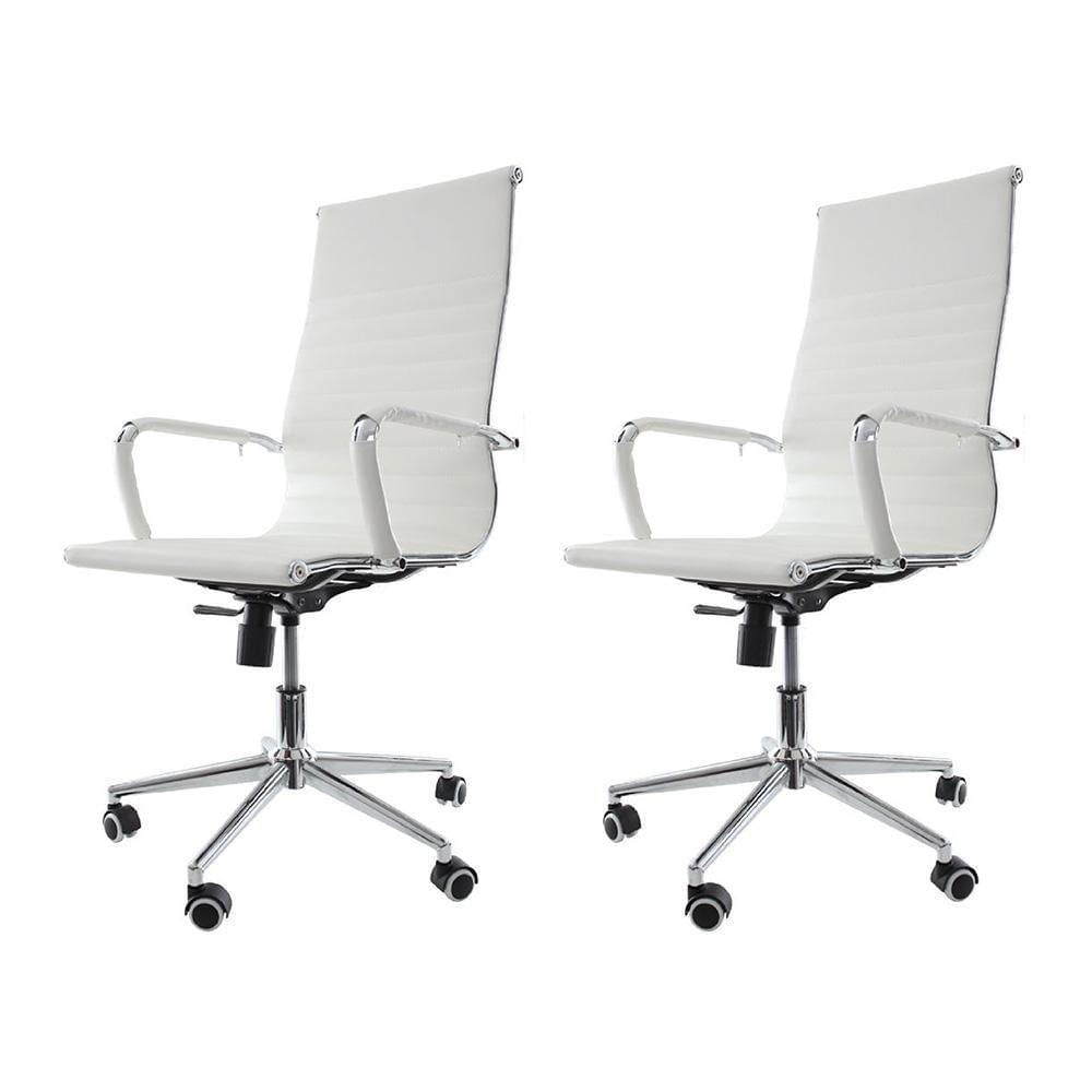 Kit 2 Cadeiras De Escritório Presidente Executiva Alta Confortável Esteirinha Para 120 Kg Branco