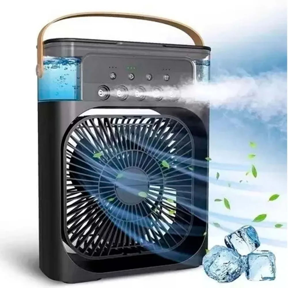 Mini Ventilador Refrigerador De Ar Umidificador Climatizador Com LED Portátil - 3 Velocidades