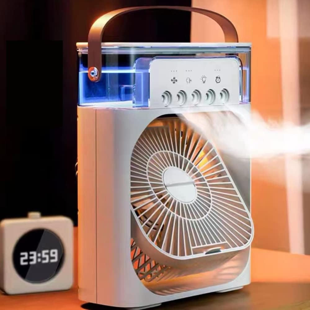 Mini Ventilador Refrigerador De Ar Umidificador Climatizador Com LED Portátil - 3 Velocidades