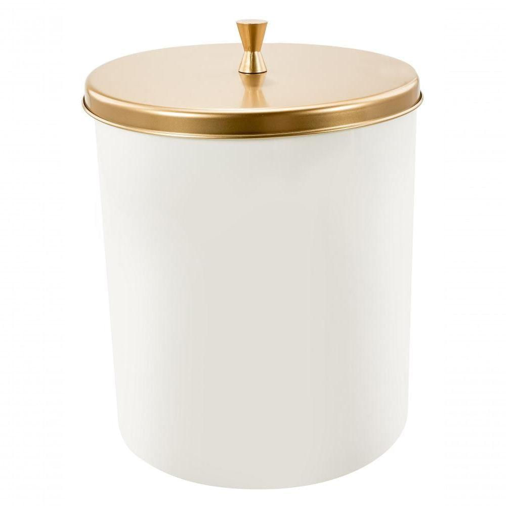 Lixeira 5 Litros Banheiro Cozinha Branca Tampa Inox Dourada