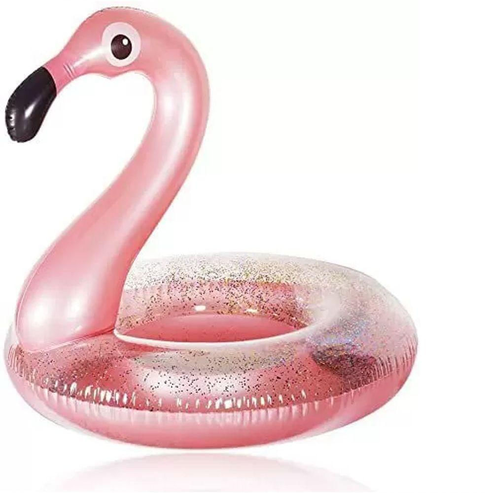 Boia Flamingo Glitter Grande Inflável 90cm Metalizado
